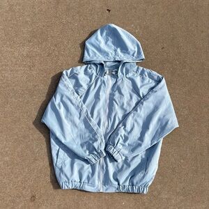 Rare Mieu Light Baby Blue Hooded Track Jacket Windbreaker Full Zip Large Retro